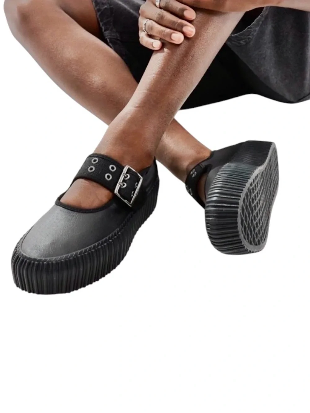 Vans Women’s Black Chunky Platform Creeper Mary Jane Buckle Strap Shoes Sz W7 M5